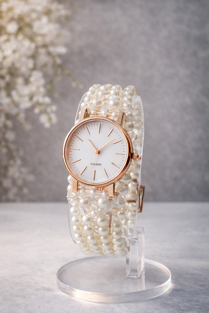 Pearl Studded & Beaded Jewellery Set with watch