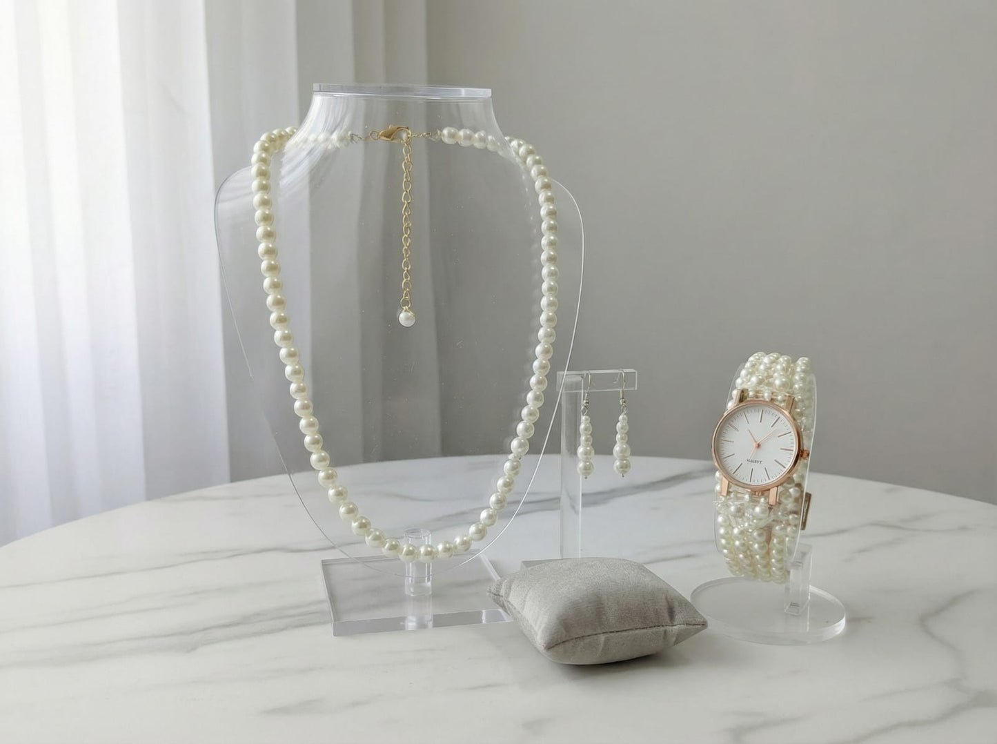 Pearl Studded & Beaded Jewellery Set with watch